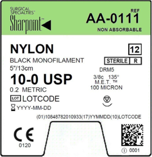 Surgical Specialties Sharpoint 10-0 5 inch Nylon Non Absorbable Suture ...